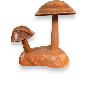 1960's Hand Crafted Leilani Monkey Pod Wood Mushroom Sculpture Appetizer Server